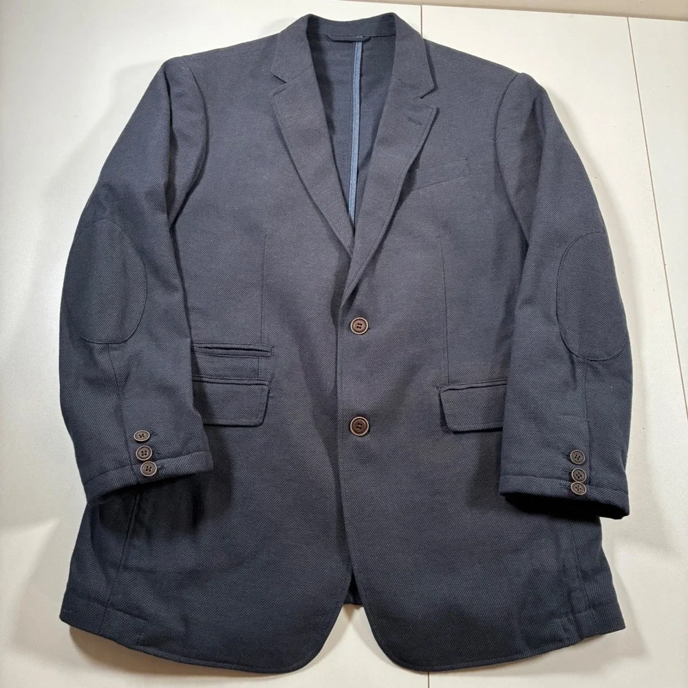 Joseph Abboud Unstructured Blazer Medium 42 Blue Textured Elbow Patch Sport Coat